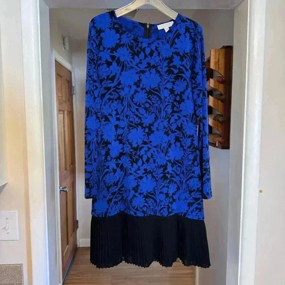 Michael Kors Women's Royal Blue & Black Long Sleeve Dress Size Large